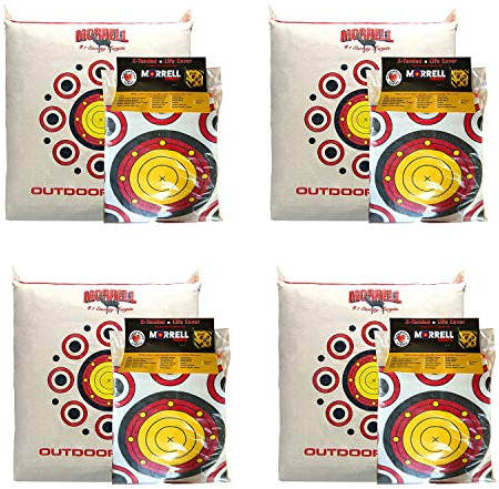 Morrell 4 Pack Outdoor Range Archery Target Replacement Cover, Weatherproof & Dual-Sided with Over 50 Shooting Spots for Precision Training, White