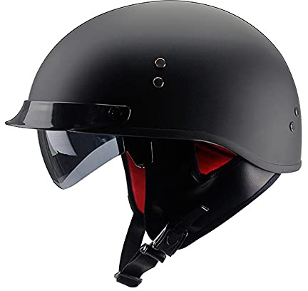 Woljay Halbhelme Motorrad Helm Halbschale Helm mit Built-in Visier mit Built-in Visier (L, Matte Black)