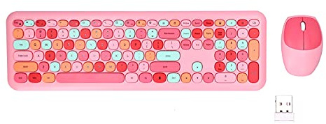 Combo De Teclado Y Mouse, 110 Teclas, Colorido Juego De Teclado Y Mouse Inalámbricos De 2.4G Con Teclado Numérico, Escritura Silenciosa, Estilo Retro De Máquina De Escribir, Para Windows XP(Rosado)