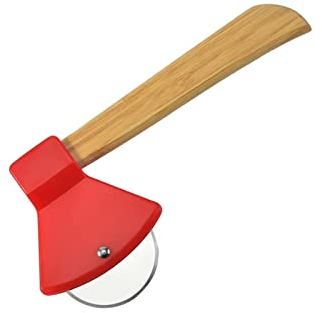 QINGGANGLING999 Pizzaschneider Edelstahl Axt Bambusgriff Pizza Fräser Rotierende Klinge Home Küche Schneidwerkzeug Pizza Messer for Pizza Pies Waffeln Teigschaberkarte
