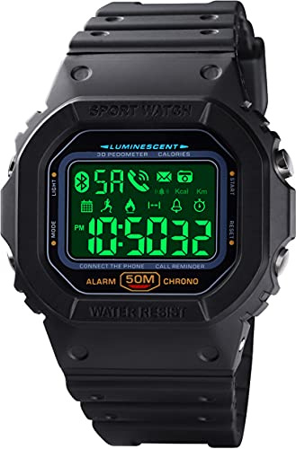findtime Digitaluhr mit Bluetooth Multifunktionsuhr Herren Militär Watch IP68 Wasserdicht Schrittzähler Kalorien Armbanduhr Stoppuhr Alarm Benachrichtigung Smartwatch Outdoor Männer Schwarz