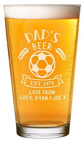 Personalised Pint Glass Shaker Football Ball Any Name Craft Beer Cider Custom Birthday Dad Grandad Father's Day