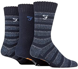 Farah Mens Striped Cushioned Boot Socks Pack of 3 Navy/Blue 6-11