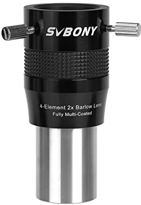 Svbony SV216 Barlowlinse 2X, 1,25 Zoll Metall Barlow 4-Elemente Apochromatisches FMC Teleskoplinse für Planetenfotografie und Beobachtung