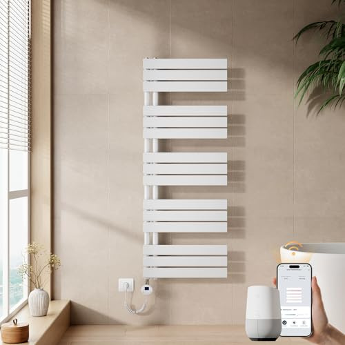 EMKE Seche Serviette Electrique 1320 x 500 mm,Blanc,WiFi,800 W | Porte-Serviettes Chauffant avec WiFi Thermostat, Chauffe Serviette Salle de Bain,Sèche Serviette électrique