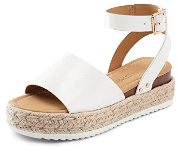 DREAM PAIRS Women's Platform Espadrilles Casual Ankle Strap Wedge Sandals Comfortable Dressy Summer Shoes,Size 8.5,White-Pu,SDPW2359W