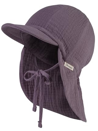 Sterntaler toppmössa med nackskydd, muslin med band av bomull, toppmössa för flickor med nackskydd, skyddar huvudet från solen – solhatt för baby, UV 50+, Pastellviolett, 51