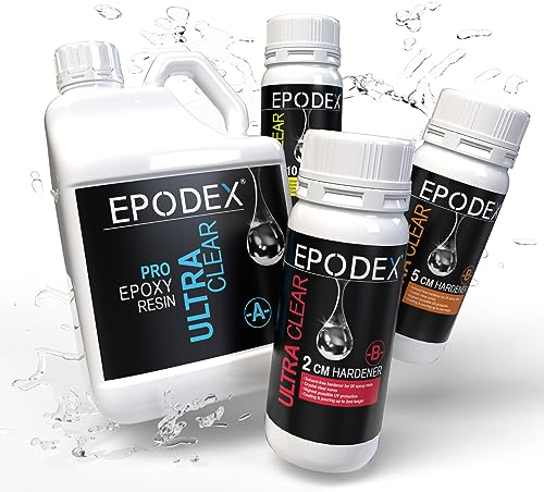 EPODEX Epoxidharz Set PRO Serie | Kristallklares Epoxy Resin für Gießhöhen bis 2cm, 5cm oder 10cm | Gießharz Set Beschichtungen, Kunst, Handwerk, Vergüsse, River-Tische, Lampen, Schmuck und mehr