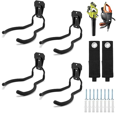 Sinoer Garden Power Tool Hanger, Weed Eater Rack, String Trimmer, String Trimmer Hanger Garage Wall Hook with 2 Extension Cord Holder Organizer, Holds up to 30KG- 4 Pcs