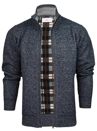 Xact Mens Zip Up Cardigan, Knitted Fleece Lined Winter Jumper, Warm Bonded Knit Jacket, Funnel Neck, Regular Fit