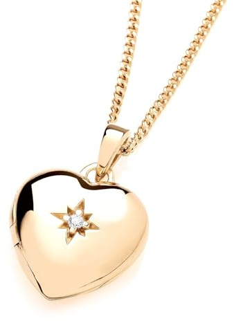 Old English Jewellers 9ct Yellow Gold on Silver Cubic Zirconia Heart Photo Locket Pendant Necklace + 16 18 20 inch Chain (16)