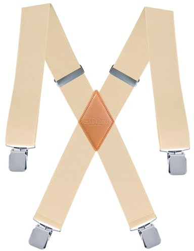ZEAIFROOG Suspenders For Men or Women.X-Shaped 2” Wide Heavy Duty Clips Including Black And Red Suitable For Firefighters. (khaki)