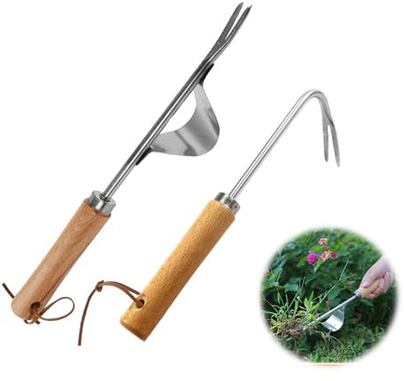 MIYUANGKJ Hand Weed Remover Tool Weed Puller with V-Shape Hook, Garden Weed Puller with Long Handle Stainless Steel Deep Root Weeder Tools Manual Gardening Weed Picker Tool for Patio Crack Lawn