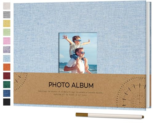 Vienrose Fotoalbum Selbstklebend, 40 Seiten, 21,5x30 cm, Himmelblau | Leinen Photo Album, Fotoalbum Selbstklebend zum Einkleben 10x15, Hochzeit Jahrestag Geburtstag Fotoalben mit Metallstift