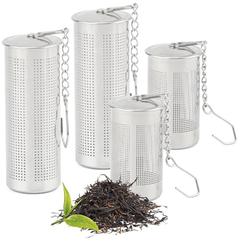 Lot de 4 passoires à thé en vrac avec couvercle et chaîne - Filtre à thé en acier inoxydable - Pour thé en vrac