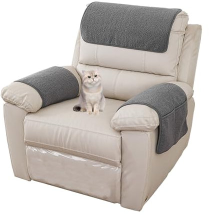 HonunG Sesselschoner Fleece-Stoff Sesselauflage Relax mit Armlehnen und Taschen, Sofa Bezug,Sessel Überwurf Warm und Weich Anti-Rutsch Waschbar Armkappen Für 1 2 3 Sitzer (Grau,1 Sitzer | 3 STK)