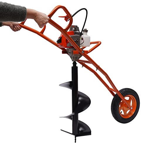 63 CC - Trapano a benzina a 2 tempi, per trivellazione a terra, 3 CV con carriola, trivellazione a benzina per tombe agricole, silvicoltura (arancione)