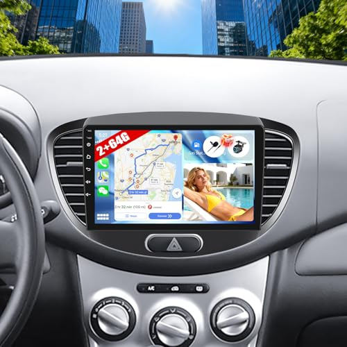 2G+64G CAMECHO Android 13 Radio Coche para Hyundai i10 (2007-2013) con Navi Carplay Android Auto,Doble DIN Radio con Pantalla de 9 Pulgadas,RDS/FM Bluetooth y USB+Cámara Traser