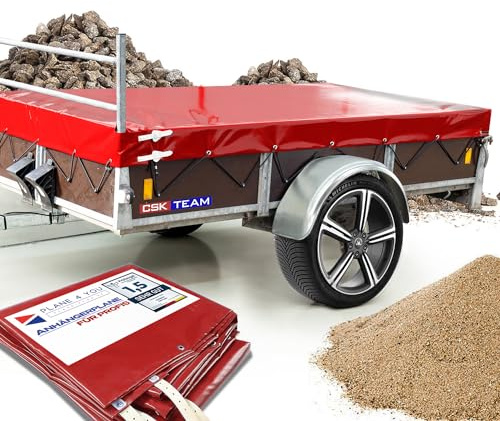 Hochwertige Anhängerplane 257 x 133 x 15 cm für Saris Anhänger mit Reling für H Gestell - wasserdichte PVC Abdeckplane I Plane nach Maß - Rot