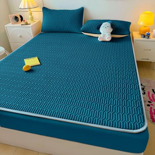 FOREPOTY Topper Spannbettlaken,Sommer Coole Latex-Bettwäsche, Matratzenschoner Mit Cartoon-Aufdruck Für Kinderzimmer, Bettbezug Für Kinderzimmer,Dunkelblau,180 * 200cm (1 Stück)