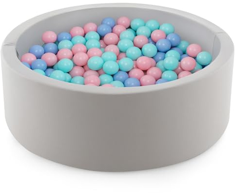 COSTWAY Kids Foam Ball Pit, 90 x 30cm Round Balls Pool with Removable Cover, 200 Ocean Balls and Storage Bag, Soft Baby Playpen for Indoor Outdoor (Pink+Green+Blue Balls)