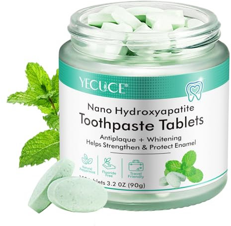 Toothpaste Tablets, Natural Peppermint Toothpaste Tabs, 150 Mouthwash Whitening Bite Tablets for Teeth, Fluoride-Free