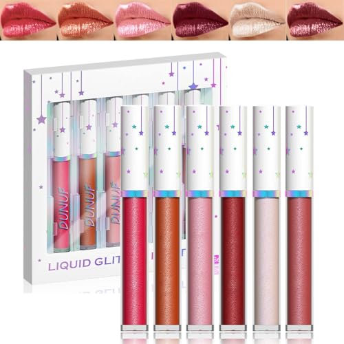 Metallic Lipgloss Set, Matt Flüssiger Lippenstift mit Metallglanz, Lip Gloss Langanhaltend & Wasserfest, Liquid Lipstick Hochpigmentierter Shimmer Lippen, Seidige Textur, Feuchtigkeitsspendende Formel