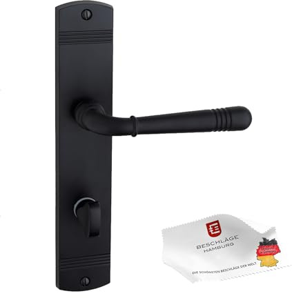 Beschläge Hamburg Türgriff EMILY ART 70-09 – Drückergarnitur Langschild 45 x 235 mm, WC/Bad mit Verriegelung, Set inkl. Befestigungsmaterial, schwarz matt