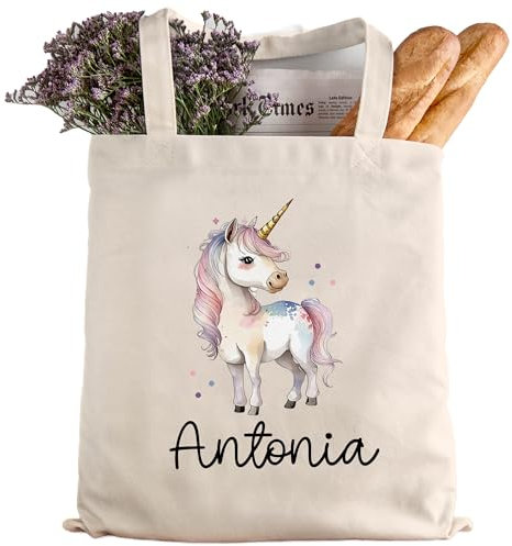 kleinebuchstaben Personalisierte Baumwolltasche Stofftasche mit Wunschname - Kinder Beutel Jutetasche Kindertasche & Wunschname - Wechselwäsche - Tragetasche Jutebeutel (Einhorn 2)