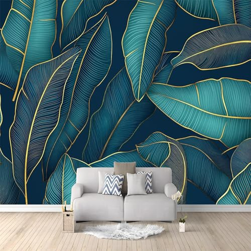 Papier Peint Mural Chambre Texture Luxueuse De Feuille De Bananier Vert 250x175 cm Poster Geant Mural 3D Tableaux Muraux Tapisserie Photo, Salon Chambre d'enfants Mur de Fond Papier Peint Panoramique