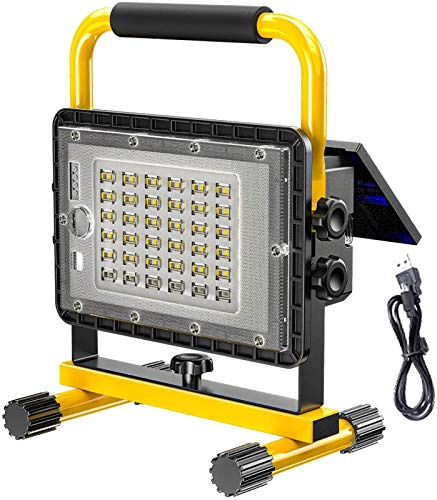 Proyector de luces de obra de construcción de 200 W, luces de inundación de trabajo portátiles con control remoto, recargable IP65 impermeable, 130 LED, lámpara de trabajo negra para uso en exteriores