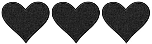 QUARKZMAN 3 Stück Patches zum Aufbügeln, 7cm Herz Flicken zum Aufbügeln, Stickerei Aufnäher Bügelpatch für Hut Jacke Jeans Rucksäcke DIY Dekoration (Schwarz)