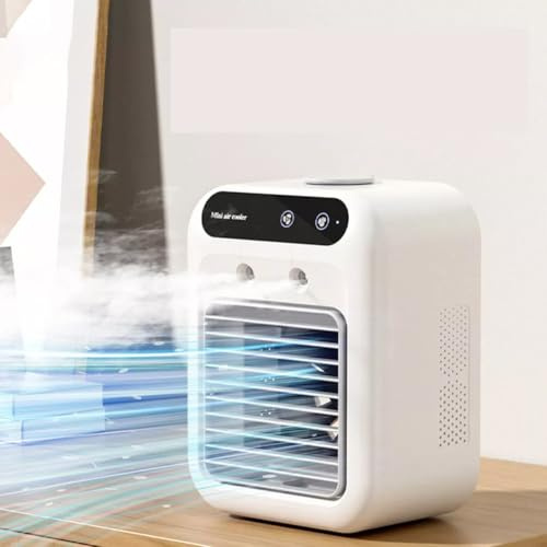 Aire acondicionado portátil, mini enfriador 3 en 1 con velocidades ajustables y modos de niebla, ventilador de escritorio recargable por USB, humidificador para hogar, oficina, dormitorio