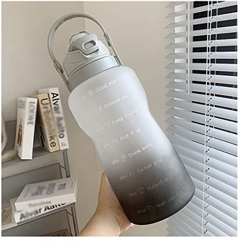 Bottiglia Acqua Grande capacità Bottiglia d'acqua Motivazionale con marcatore di tempo Fitness Blows Gradient Color Plastic Cups Tazza glassata all'aperto Borraccia Palestra(D-grey black,3800ml)