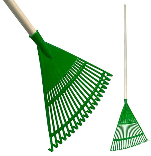 Crisalide®- Rastrello In PVC 22 Denti 45x45CM Con Doppia Barra Di Rinforzo, Completo Di Manico In Faggio 150CM, Ideale Per Foglie E Piccoli Detriti