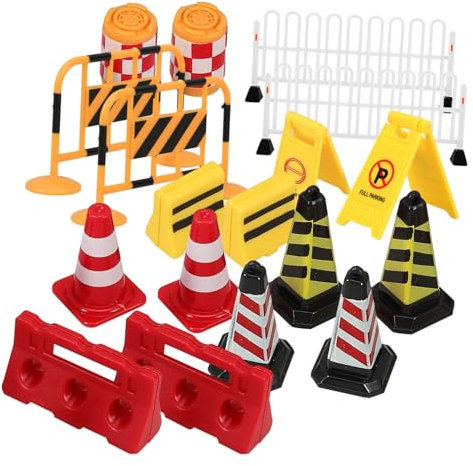 PHENOFICE 18-teiliges Mini-Verkehrsschild-Set Straßenschilder Barrikaden-Spielzeug Schilder Verkehrsschildmodelle Miniatur-verkehrsschilder