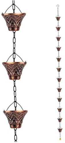 Peosaard Chaînes de Pluie en cuivre, 12 Tasses de Remplacement la chaîne Pluie la chaîne pour Les Cadeaux décoration Jardin extérieur / 8, 8 Pieds