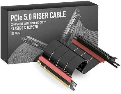 LINKUP - AVA5 Câble Riser PCIE 5.0 | Prêt pour RTX5090 RX9070 GPU | Vitesse x16 128Go/s | Compatible avec PCIe 4.0 & WRX80/WRX90E | Angle Gauche, Noir 20cm (Longueur totale 24cm)