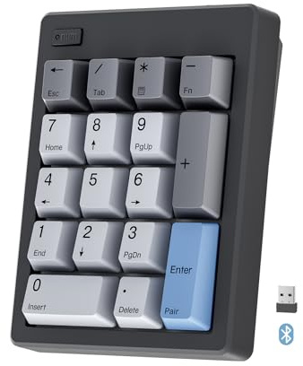 Kisnt FD17 Wireless Mechanical Number Pad, Bluetooth 5.0& 2.4G Dual Mode Numeric Keypad, 17 Keys Hot Swappable Numpad with PBT Keycaps for Laptop/PC/TKL Keyboards(Black, Linear Switch)