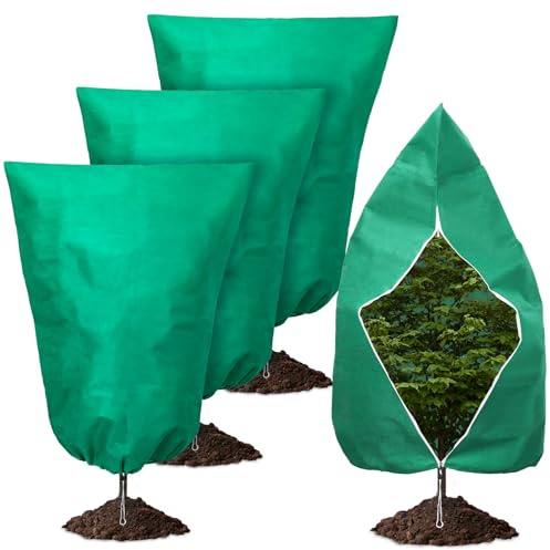 Vegamall 3 Stück Pflanzenschutz Winter, 100x120cm Winterschutz Pflanzen Außen, 70g/m² Atmungsaktiv Frostschutz Pflanzen Reißverschluss & Zugband, Reißfest, für Olivenbaum, Palmen