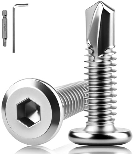 XRXYMQ 60 Pièces Vis Autoforeuse 410 Inoxydable M6.3x32 mm Vis Autoforeuse Métal pour Structures Métalliques Tôles, Mobilier Bricolage Construction Bois-Métal