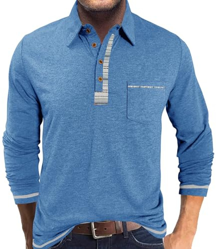 LAOARA Poloshirt Herren Langarm Polo Shirts Tshirt Männer mit Tasche Kragen Brusttasche Langarmshirt Tops M-3XL