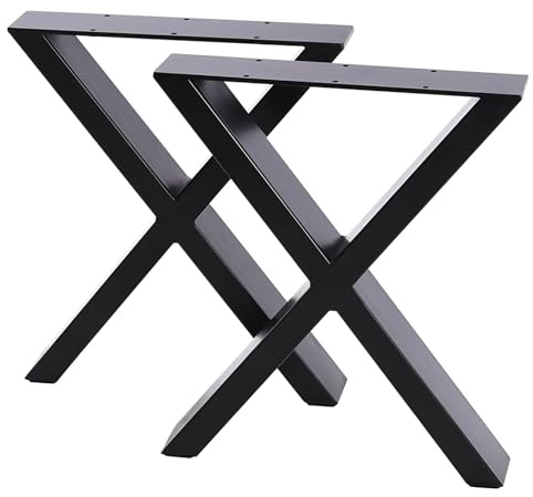 FUKEA 2 Stück Tischbeine Metall X Form Tischfüße Schwarz Outdoor Tischgestell DIY Möbelfüße für Schreibtisch Couchtisch Esstisch B80 x H72 cm