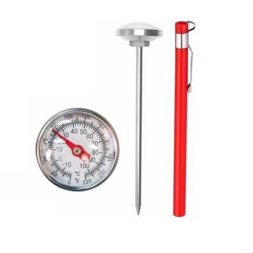 ZiStarlilife Stainless Steel Analog Food Thermometer, Clip-On Probe Temperature Gauge, For Coffee Milk BBQ Meat Cooking Kitchen, With Large Dial Display -10-100°C/0-220°F