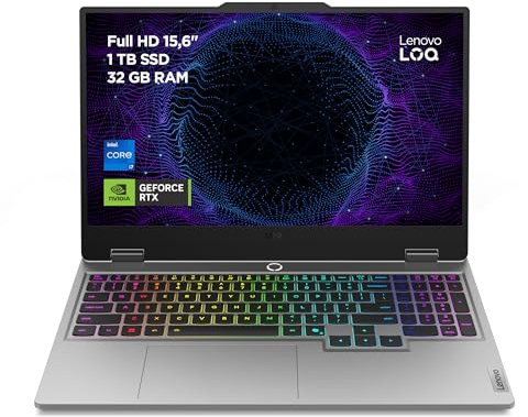 Lenovo LOQ Gen 10 - Portátil Gaming IA 15.6 FHD (Intel Core i7-13650HX, NVIDIA GeForce RTX 5060, 32 GB RAM, 1 TB SSD, 144 Hz, Wi-Fi 6, Sin Sistema Operativo) QWERTY RGB 24 Zonas Español - Gris