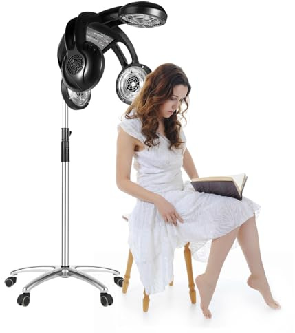 JJsdwin Heizung Trockenhaube Bodenständer, Haartrockenhaube mit Standfuß, Salon Friseur Trockenhaube für Friseursalons und Schönheitssalons (Schwarz)