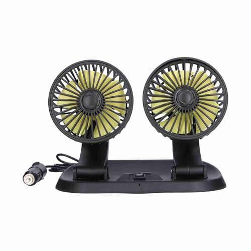ZJchao Ventilador de Automóvil Doble de 360 ° USB USB Alimentado por 5 Cuchillas 2 Velocidades Ajustables con Inclinación de 180 ° y (12V (aspa de ventilador amarilla))