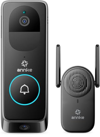 ANNKE Sonnettes Vidéo à Double Objectif avec 2K/3MP Caméra de Surveillance WiFi Extérieure, Vue Diagonale à 190°, Audio Bidirectionnel, PIR Détection Humaine, Vision Nocturne, Etanche, Alertes