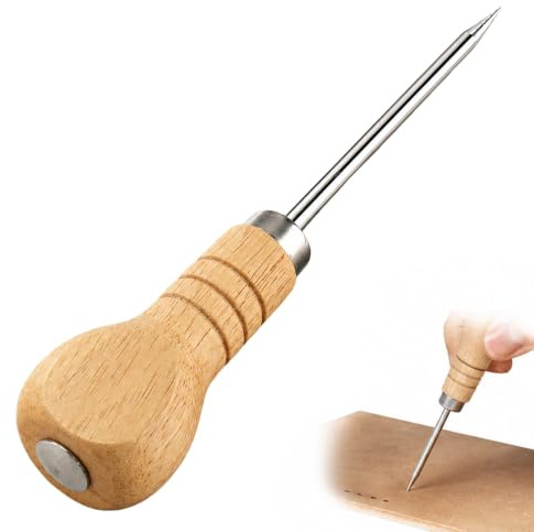 1PCS 100mm Bradawl Tool with Wooden Handle - Versatile Sewing Pricker Awl for Wood/Leather/Crafting