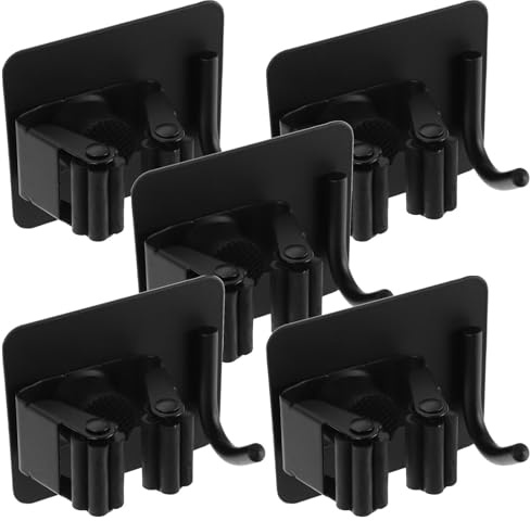 HOMSFOU 5 Piezas Soporte Para Fregona y Escoba Montado En La Pared Soporte De Pared Para Trapeador Titular De Fallas Black